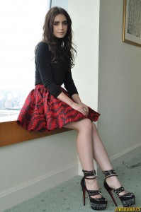Lily Collins sexy school girl dress
