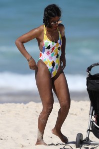 Kelly Rowland on beach sexy swimsuit