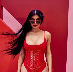 Kylie Jenner sexy red skirt