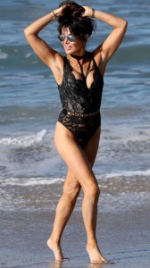 Lizzie Cundy sexy black swimsuit