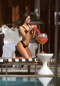 EXCLUSIVE: Fitness model Jen Selter wears a sexy black bikini and drinks a giant Mojito by the pool in South Beach