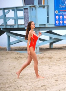 Sophie Mudd sexy red swimsuit